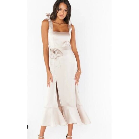 Show Me Your MuMu Womens Claire Midi Dress L Ring Satin Luxe Bridesmaids NEW‎ - Picture 1 of 11
